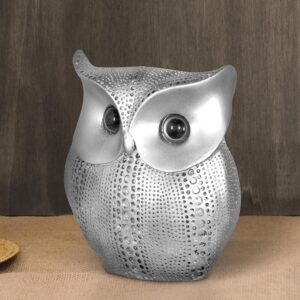 Lucky Owl Showpiece – Silver Resin Art Figurine for Home Decor