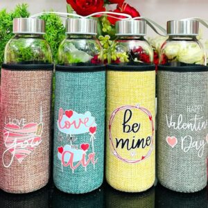 Mix Design Glass Tumbler – 400 ML Durable Glass | Stylish Multicolour | With Spill-Proof Lid | Single Piece